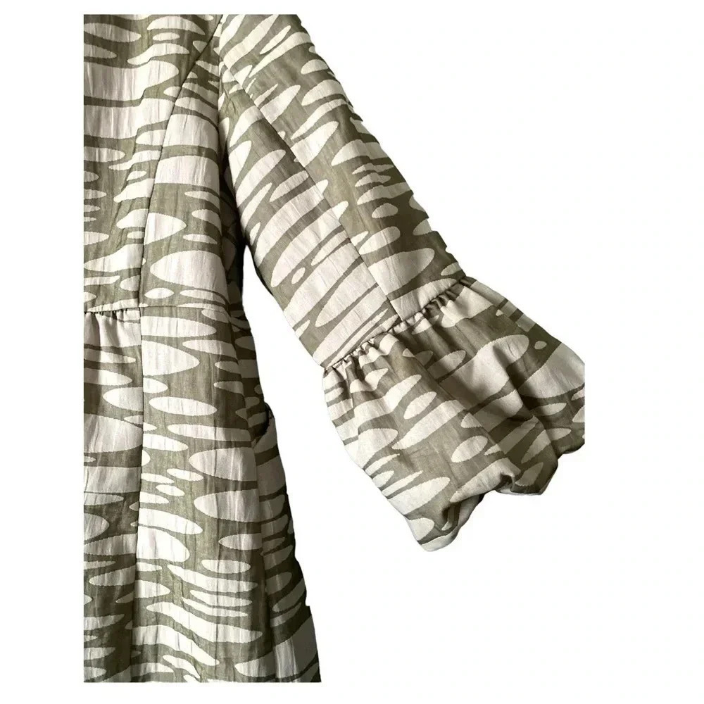 MAC & JAC* Sage & Ivory Animal Print Jacket Peplum Style 3/4 Puffy Sleeves Sz 10 - Picture 6 of 10